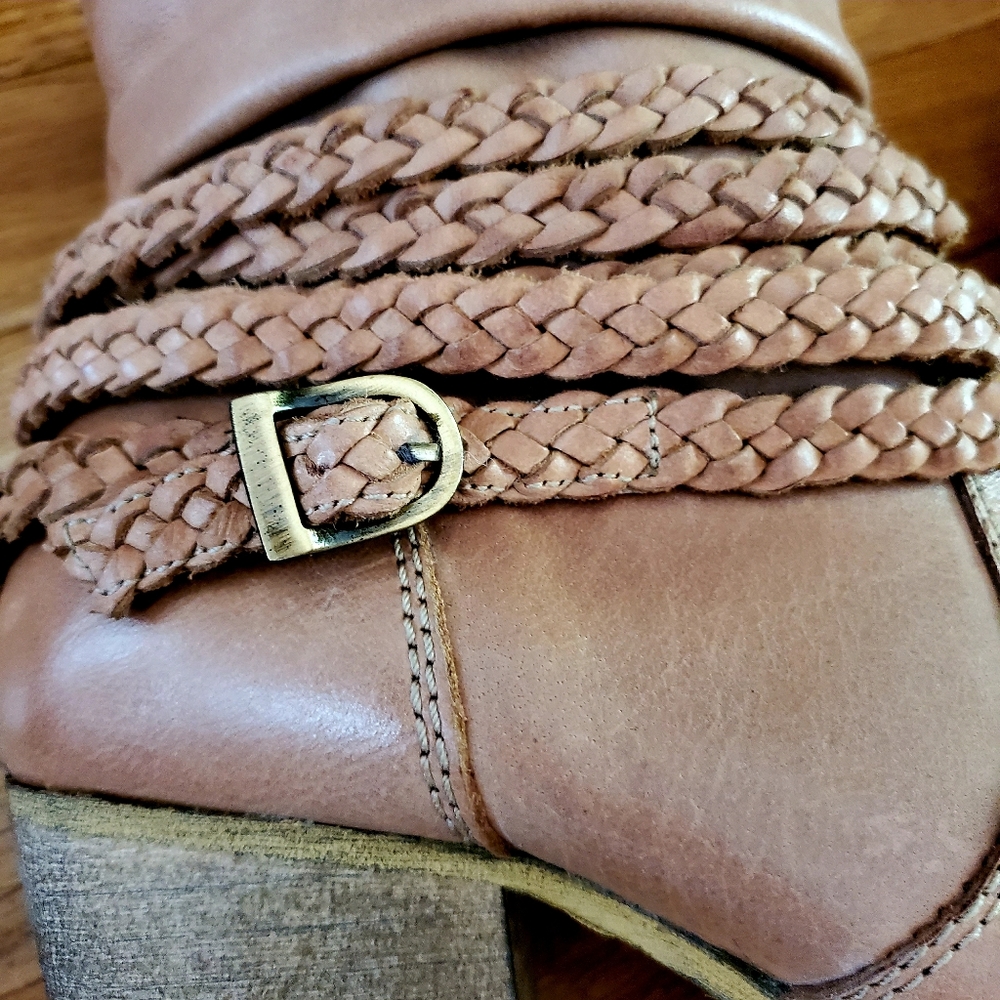 Leather Dingo Slouch Braided Strap Ankle Boots ☆ - Picture 2 of 13